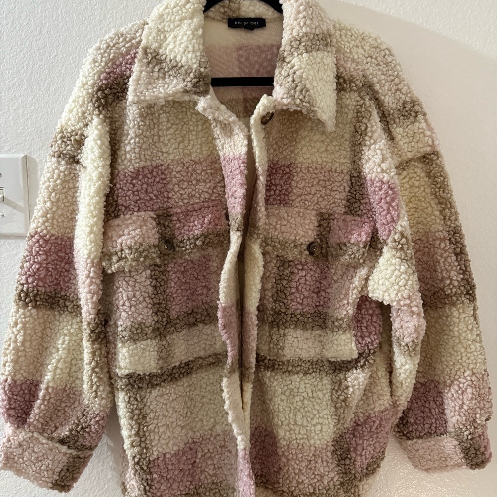 Blu Pepper Fuzzy Plaid Jacket Used only once New
